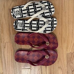 Tory Burch Flip Flops, 2 pairs, white and pink/purple